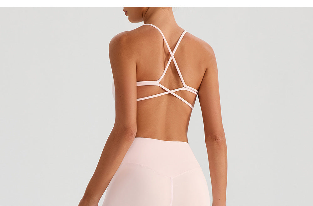 Backless Traceless Cross Strap Yoga Underwear Women Bra with Chest Pad Sports Quick Drying Chest Slimming Fitness Outerwear Bra - Iyanka