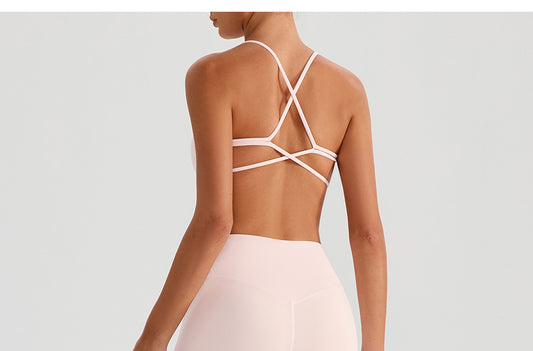 Backless Traceless Cross Strap Yoga Underwear Women Bra with Chest Pad Sports Quick Drying Chest Slimming Fitness Outerwear Bra - Iyanka
