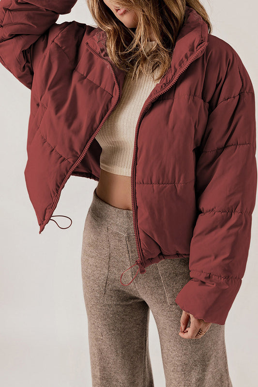 Casual All Matching Solid Color Warm Keeping Cotton Padded Coat Women Winter Stand Collar Thick Zipper Jacket Women - Iyanka