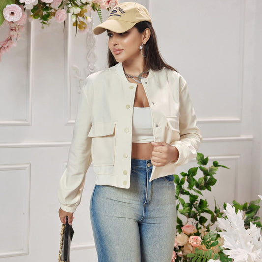 Cover Pocket Long Sleeve Jacket Casual Varsity Jacket Fit Jacket - Iyanka