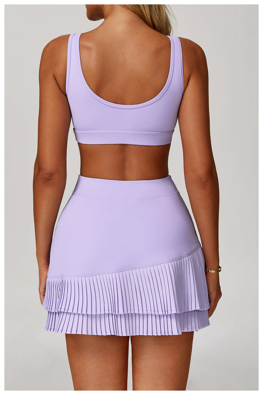 Sports Skirt Nude Feel High Waist Belly Wrap Pleated Skirt Anti Exposure Bottom Shorts Pocket Skirt - Iyanka