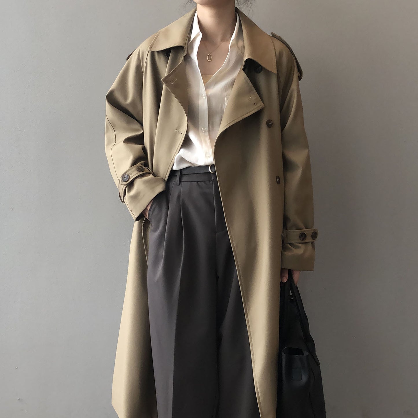 Long Trench Coat for Women Autumn Korean Elegant Loose Waist Tight Slimming Casual Coat for Women - Iyanka