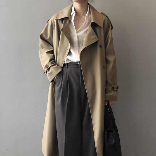 Long Trench Coat for Women Autumn Korean Elegant Loose Waist Tight Slimming Casual Coat for Women - Iyanka