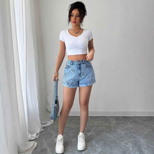 Women Clothing High Waist Baggy Denim Shorts