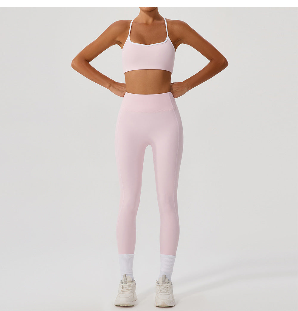 Contrast Color Yoga Clothes High Elastic Hip Lifting Sport Fitness Pants High Waist Nude Feel Outer Wear Running Sports Ninth Pants - Iyanka