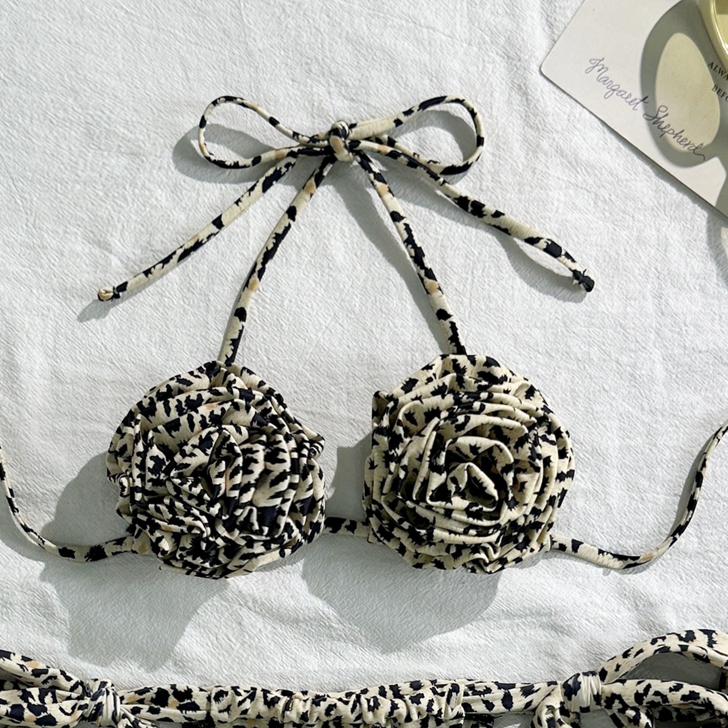 Leopard Print Floral Sexy Drawstring Strap Split Swimsuit Swimwear Bikini - Iyanka