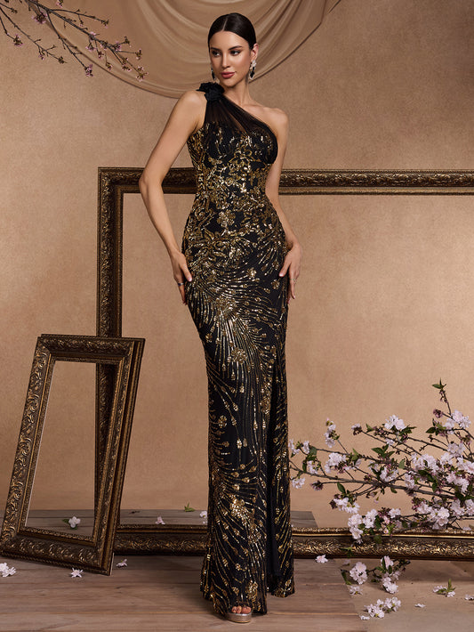 Long Elegant Oblique Shoulder Cocktail Party Dinner Dress Luxury Slit Bridesmaid Graduation Dress - Iyanka