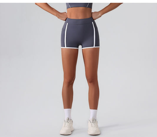Women Yoga Shorts Pocket Nude Feel High Waist Tight Sports Pants Running Fitness Outer Shorts - Iyanka