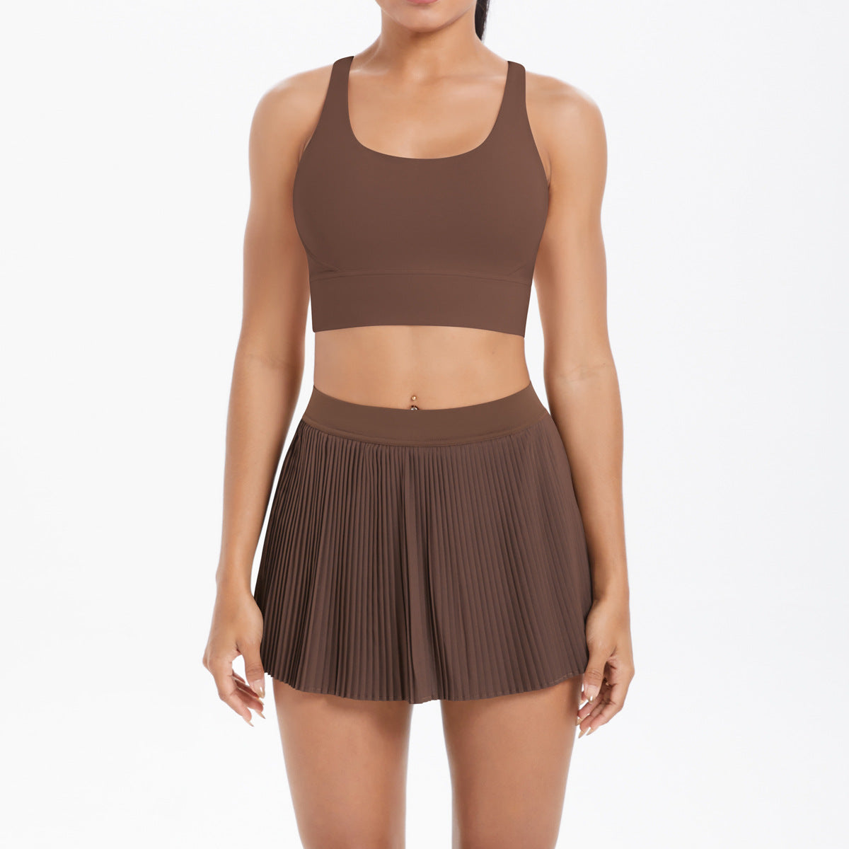 Yoga Wear Sexy Beauty Back Sports Bra Anti Exposure Breathable Tennis Skirt Tight Culottes Fitness Set Women - Iyanka