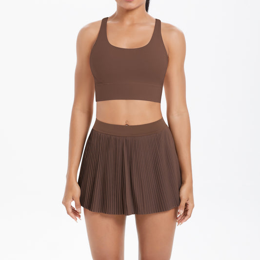 Yoga Wear Sexy Beauty Back Sports Bra Anti Exposure Breathable Tennis Skirt Tight Culottes Fitness Set Women - Iyanka