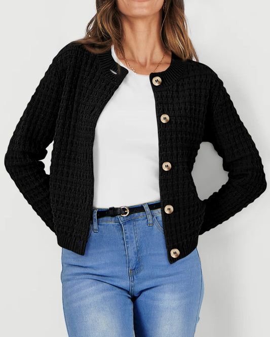 Fall Women Clothing Solid Color Office Knitted Cardigan Casual Sweater Coat - Iyanka