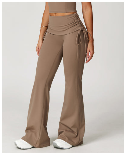 Folding High Waist Flared Pants Nude Feel Wide Leg Slimming Trousers Outdoor Running Fitness Sports Flared Pants - Iyanka