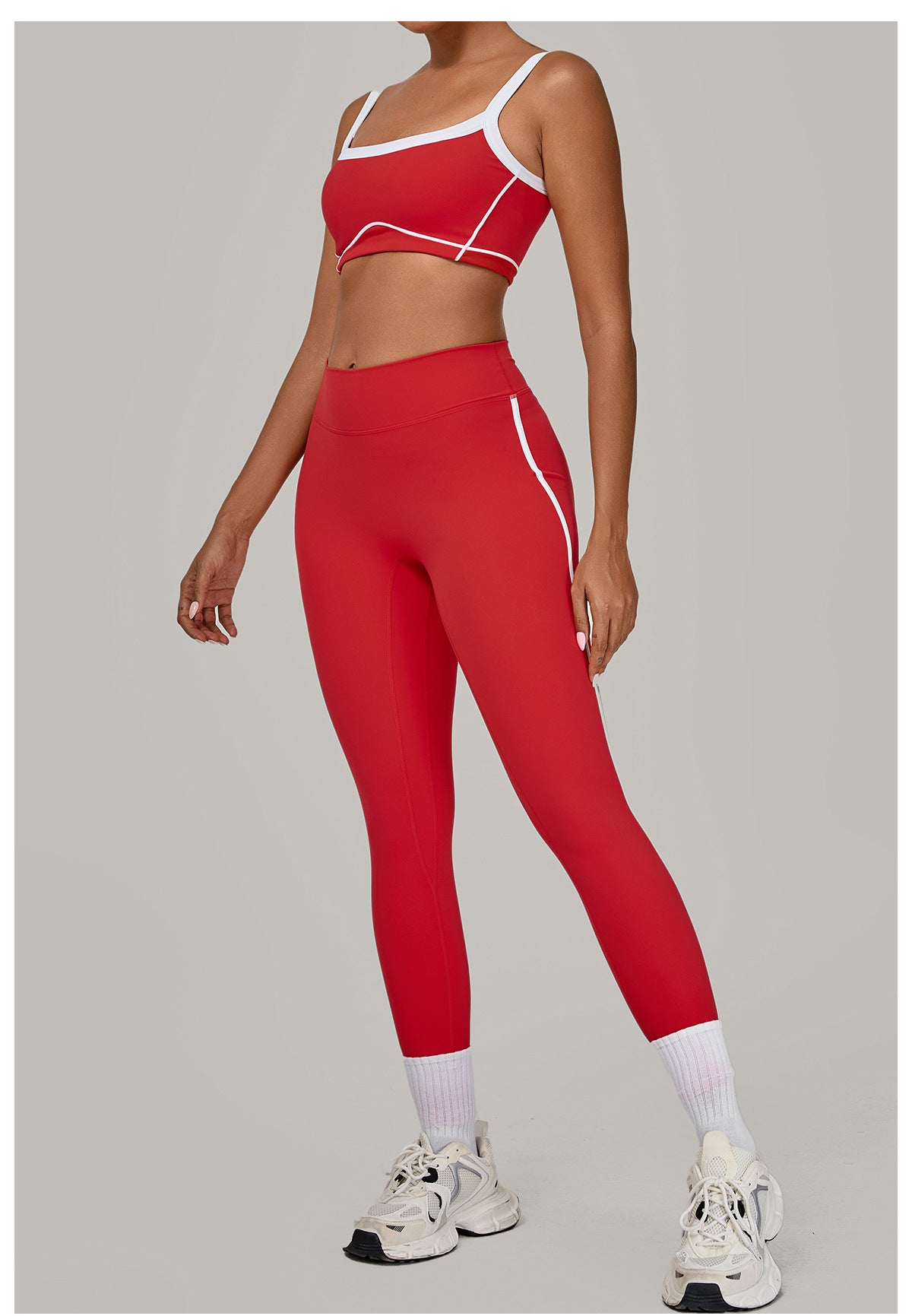 Autumn Sand Color Contrast Patchwork Yoga Suit Skinny Slimming Outdoor Sports Running Fitness Two Piece Sets - Iyanka