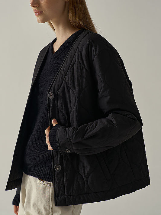Cotton-Padded Coat Women Wave Pattern Design Quilted Short Thickened Lightweight Cotton Jacket Coat Slimming Bread Coat - Iyanka