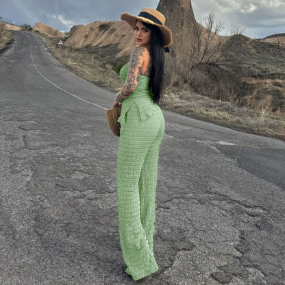 Summer Women Clothing Sexy off the Shoulder Tube Top Beveled Top Slim Trousers Two Piece Sets - Iyanka