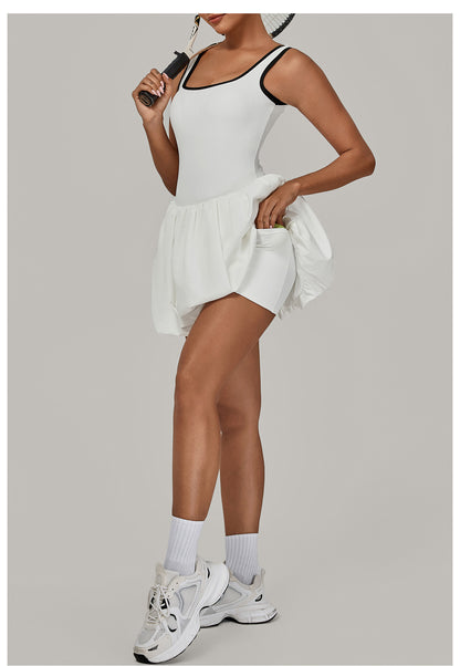 Contrast Color Nude Feel Faux Two Pieces Sports Dress Women Anti Exposure Bottoming Outdoor Running Fitness Tennis Dress - Iyanka