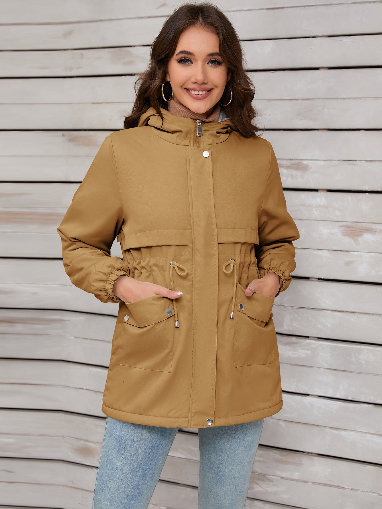 Women Explosive Fur Liner Hooded Zipper Coat Autumn Winter Warm Thickening Shell Jacket - Iyanka