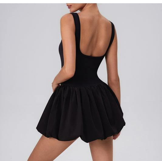Fitness Draped Dress Faux Two Pieces Anti Wardrobe Malfunction Base Pockets Dress Sports Yoga Tennis Dress Women - Iyanka