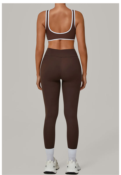 Contrast Color Binding Nude Feel Yoga Beauty Back Tight Quick Drying Workout Clothes Outdoor Sports Two Piece Sets - Iyanka