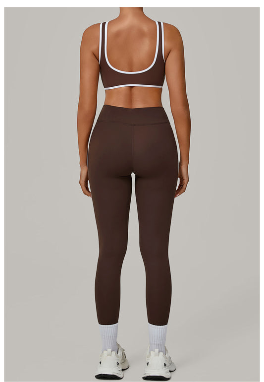 Contrast Color Binding Nude Feel Yoga Beauty Back Tight Quick Drying Workout Clothes Outdoor Sports Two Piece Sets - Iyanka