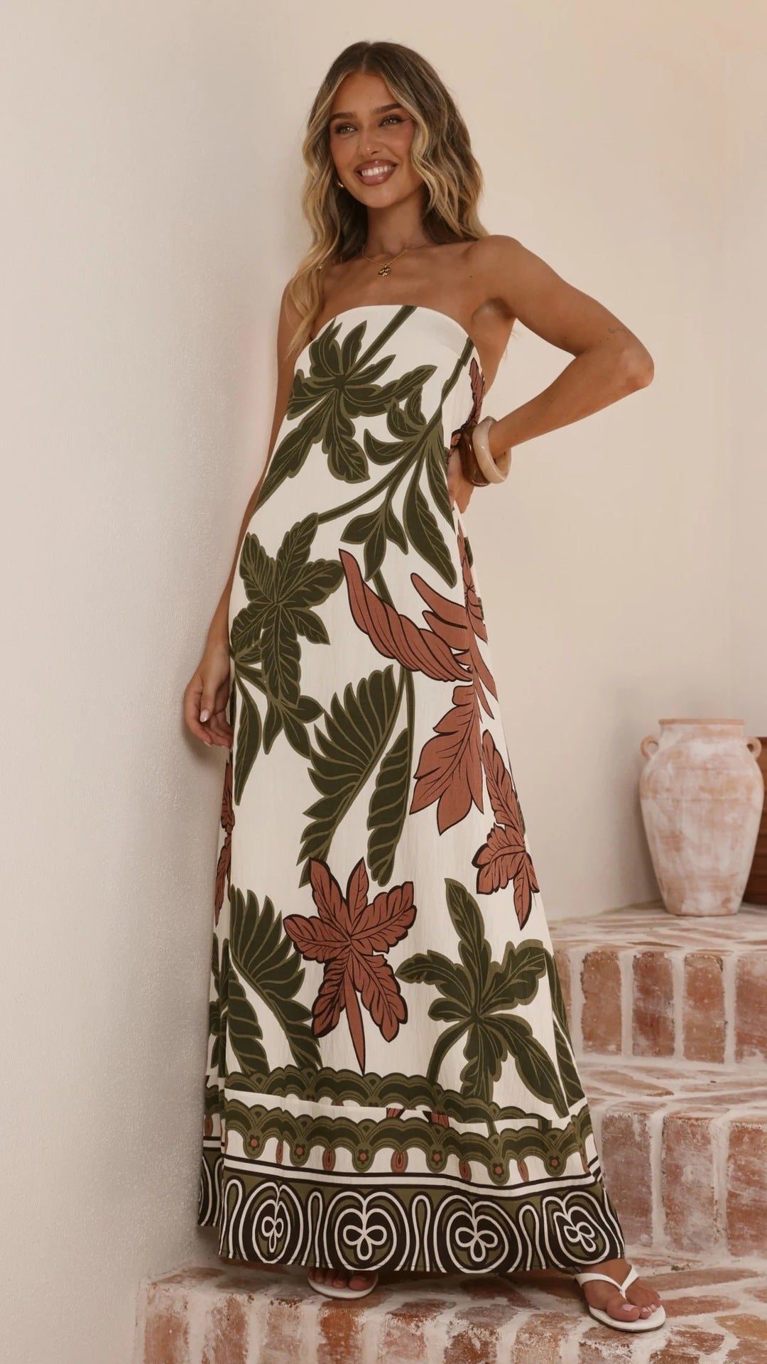 Summer Printed Maxi Dress French Vacation Sexy Bandeau Dress