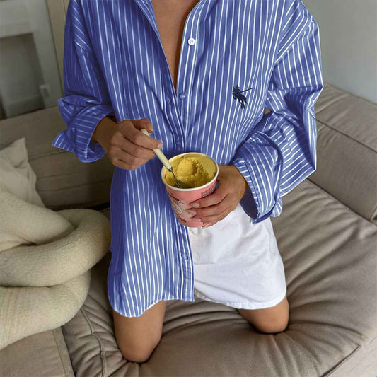 Women’s Autumn Casual Striped Button-Up Long Sleeve Shirt