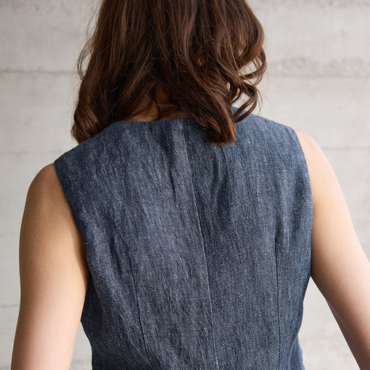 V neck Yarn Dyed Pure Linen Vest for Women Special Interest Design Vest Summer French Bandage Dress Vest - Iyanka