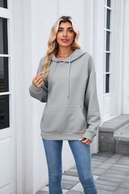 Autumn Winter Solid Color Hooded Pocket Loose Long Sleeve Sweatershirt Coat for Women - Iyanka
