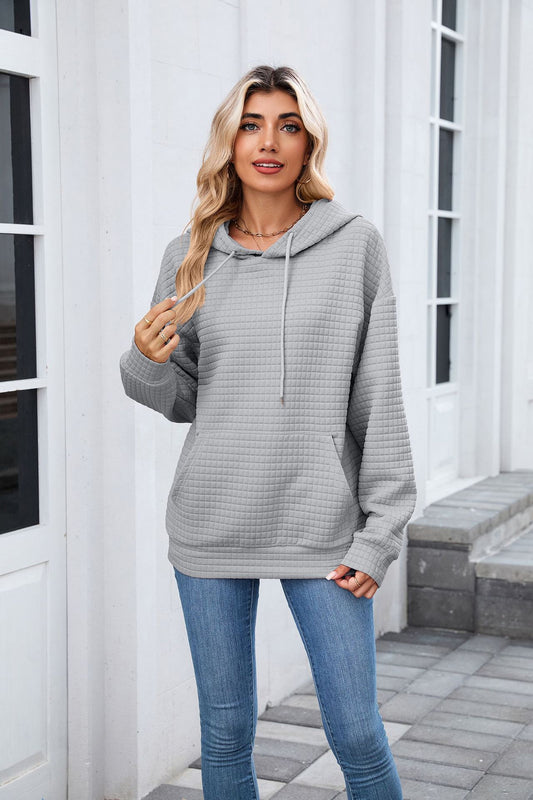 Autumn Winter Solid Color Hooded Pocket Loose Long Sleeve Sweatershirt Coat for Women - Iyanka