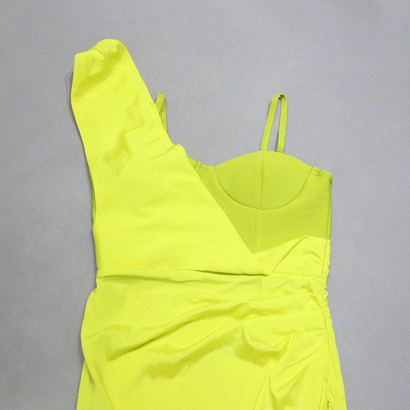 Dress Clothes Sexy Dress Stitching Satin Sling Irregular Asymmetric Side Slit Slim Fit Bandage Dress Women - Iyanka