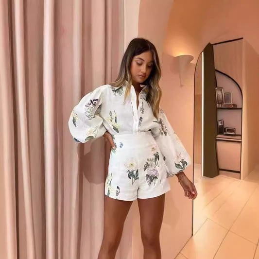 High Waist Shorts Shirt Print Casual Elegant Outfit - Iyanka