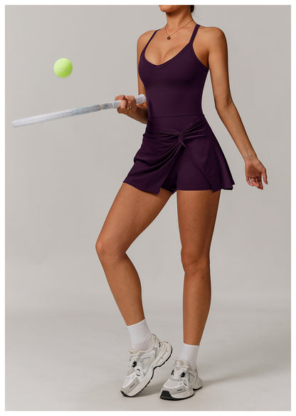 Sustainable Recycled Dress Anti Exposure Kink Design Cross Hollow Out Cutout out Beauty Back Tennis - Iyanka