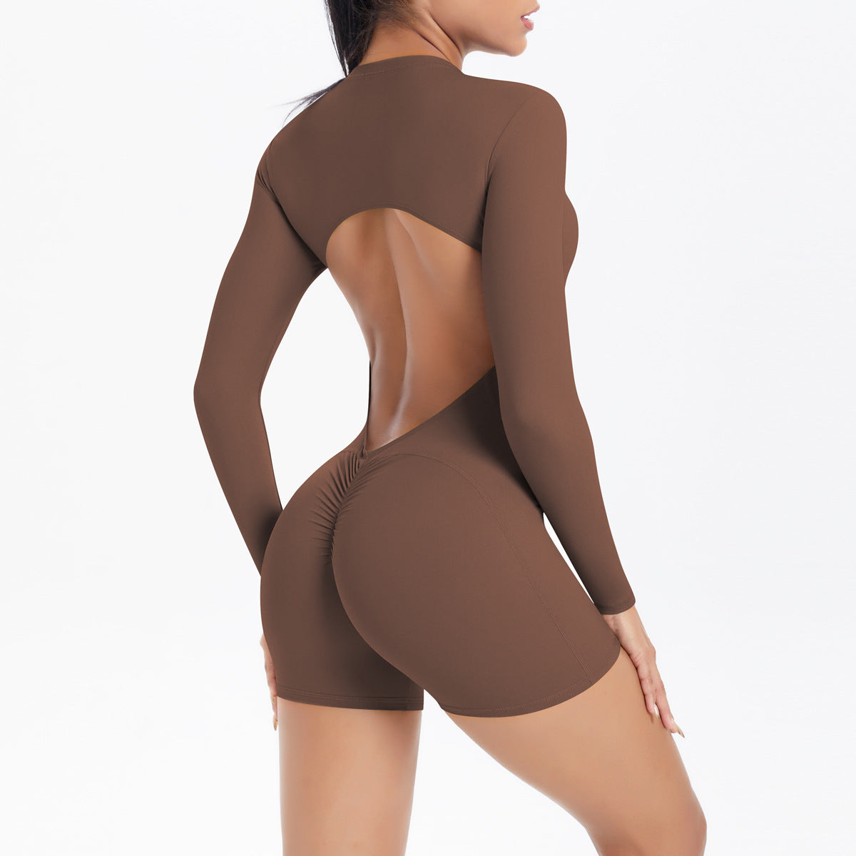 Hollow Out Cutout Beauty Back Half Open Zipper One Piece Peach Hip Sports Fitness Bare Back Jumpsuit Yoga Clothes Women - Iyanka
