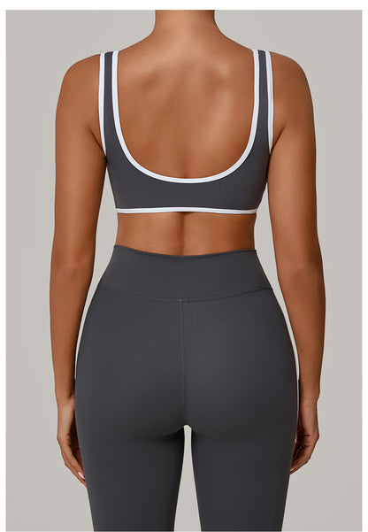Autumn Sand Contrast Color Wide Shoulder Strap Sports Underwear Shockproof Women One Piece Yoga Bra Outdoor Workout Clothes - Iyanka