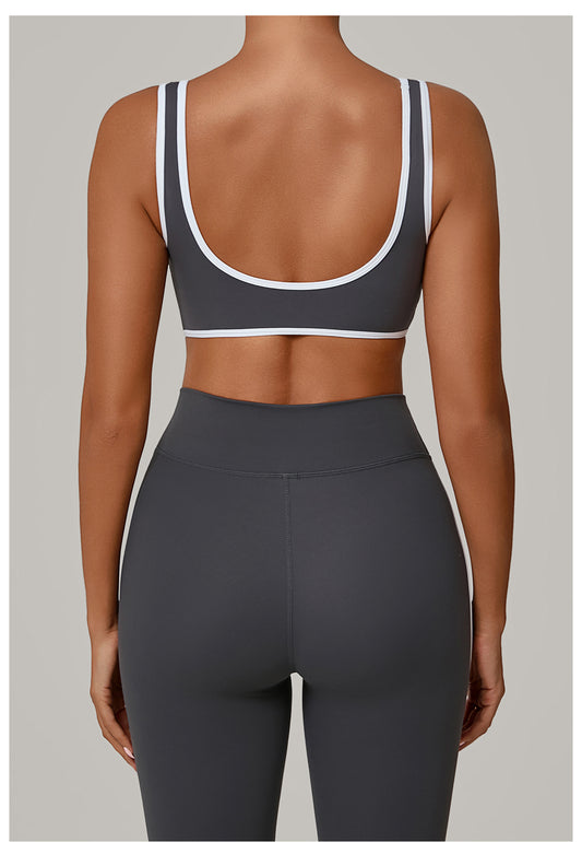 Autumn Sand Contrast Color Wide Shoulder Strap Sports Underwear Shockproof Women One Piece Yoga Bra Outdoor Workout Clothes - Iyanka
