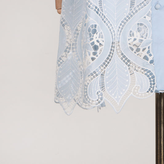 Heavy Industry Embroidery Summer Polo Collar Long Sleeve Lace Up Waist Irregular Asymmetric Dress Women