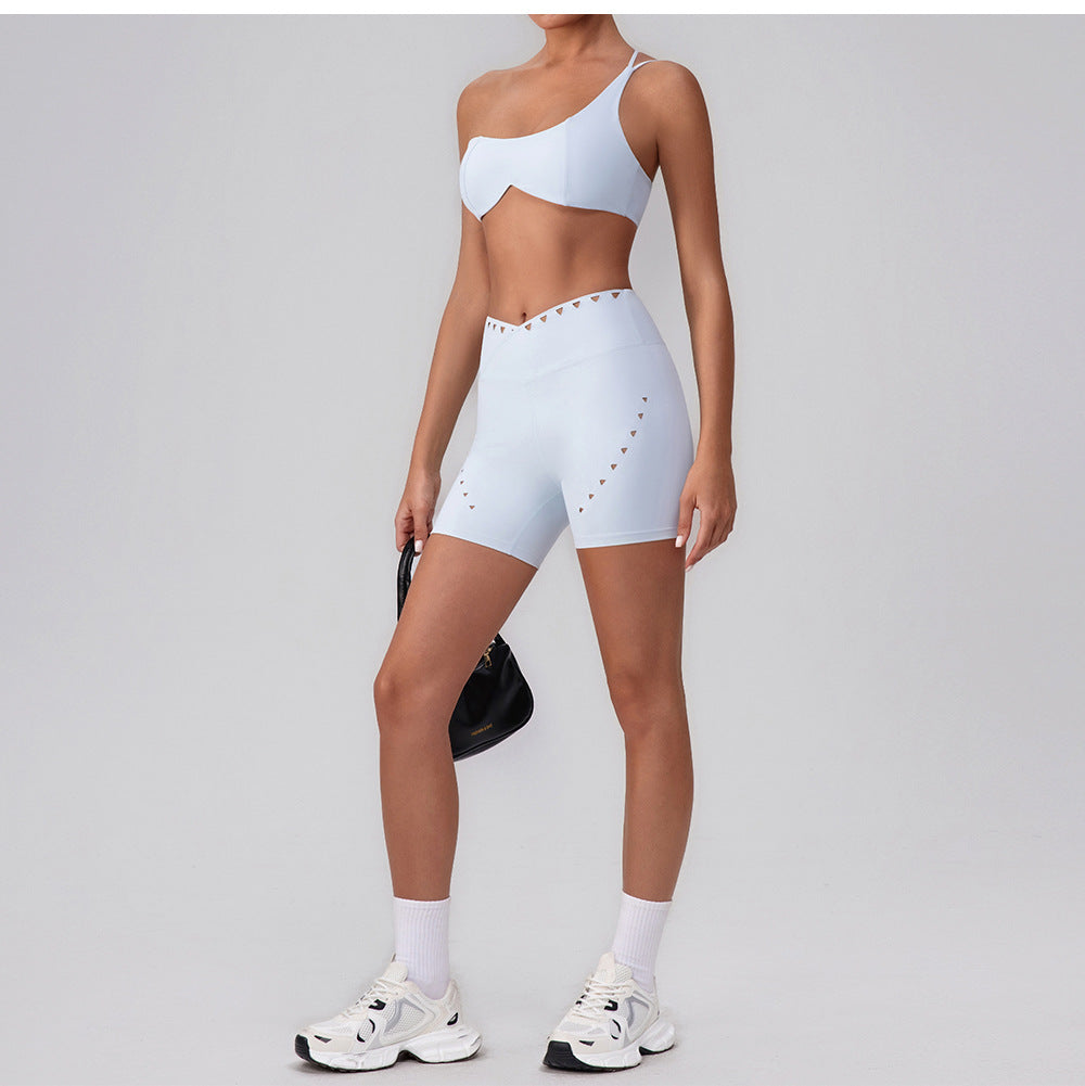 Summer Training Workout Clothes Outer Wear Beauty Back Hollow Out Cutout Vest Oblique Shoulder Yoga Bra Top Nude Feel Sports Underwear for Women - Iyanka