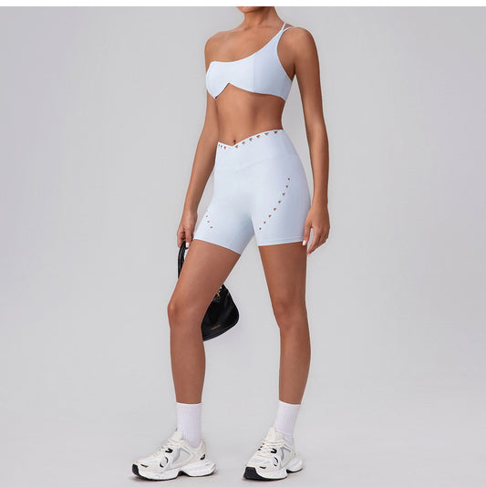 Summer Training Workout Clothes Outer Wear Beauty Back Hollow Out Cutout Vest Oblique Shoulder Yoga Bra Top Nude Feel Sports Underwear for Women - Iyanka