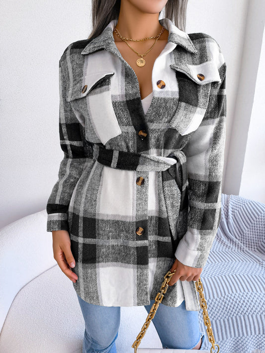 Autumn Winter Casual Long Sleeve Tied Thick Woolen Coat Women Clothing - Iyanka
