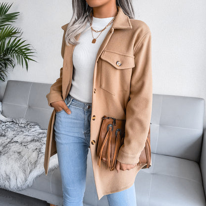 Autumn Winter Single Breasted Woolen Coat Outerwear Women Clothing - Iyanka