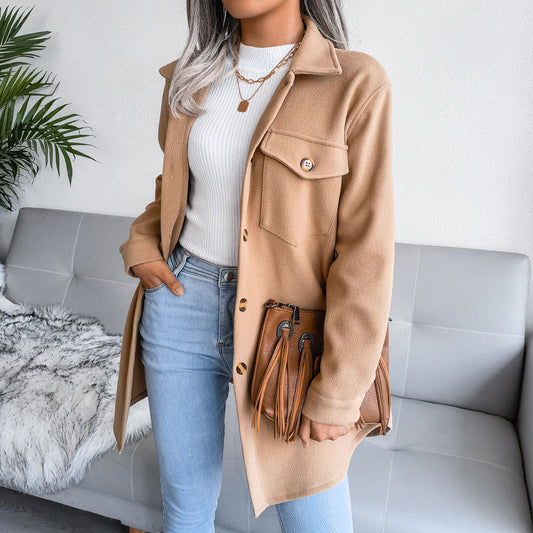 Autumn Winter Single Breasted Woolen Coat Outerwear Women Clothing - Iyanka