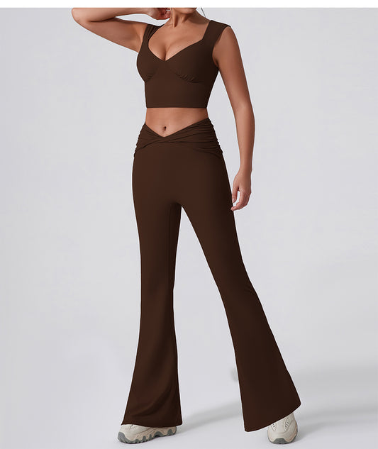 Wide Leg Tight Nude Feel Hip Lifting Yoga Bell Bottom Pants Dance High Waist Micro Pull Quick Drying Casual Sports Trousers Women - Iyanka