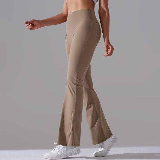 Classic Solid Color Bell Bottom Pants Yoga Pants Women Slim Fit Hip High Waist Elastic Training Wide Leg Pants Fitness Pants - Iyanka