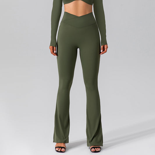 Autumn Nude Feel Stretch Sports Yoga Bell Bottom Pants Skinny Slimming High Waist Peach Hip Lifting Fitness Trousers - Iyanka
