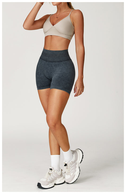 Seamless Stone Washed Yoga Shorts High Waist Hip Lift Shorts Skinny Running Sports Fitness Yoga Pants Women - Iyanka