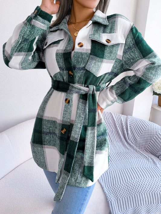 Autumn Winter Casual Long Sleeve Tied Thick Woolen Coat Women Clothing - Iyanka