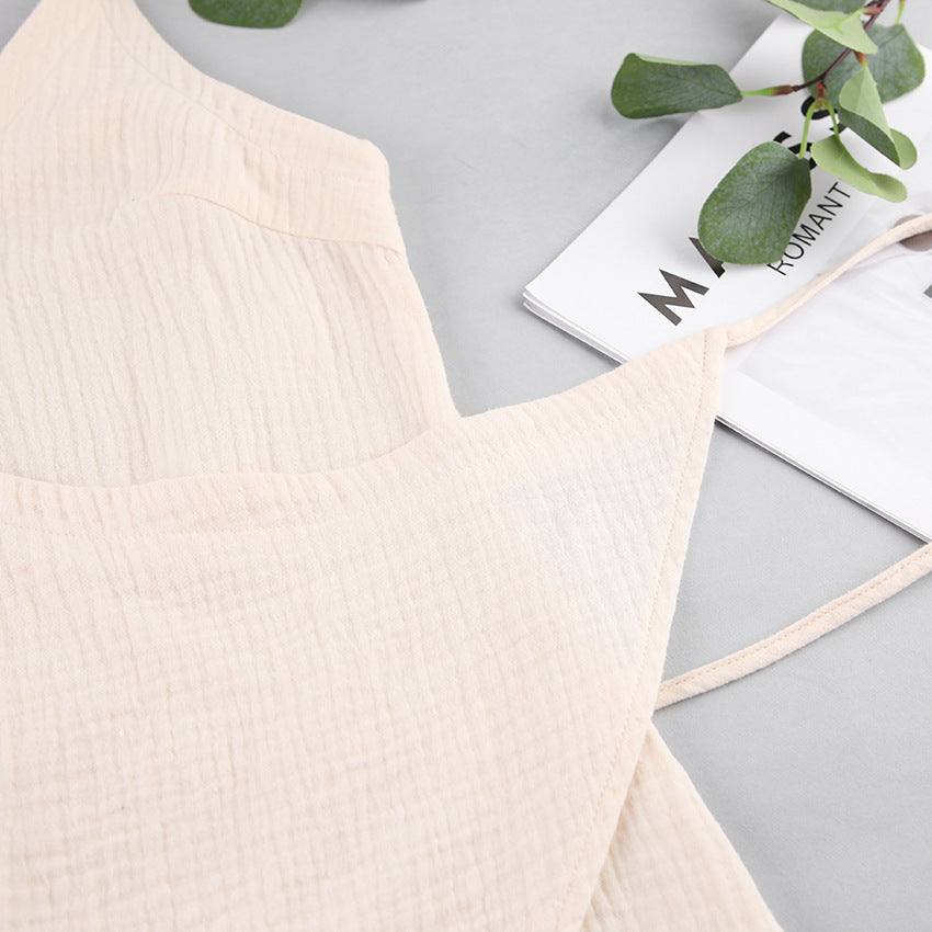 Summer Suspenders Nightdress Cotton Stomach Blanket Ladies Homewear French Sexy Double Layer Gauze Pajamas Confinement Clothing - Iyanka