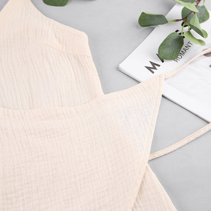 Summer Suspenders Nightdress Cotton Stomach Blanket Ladies Homewear French Sexy Double Layer Gauze Pajamas Confinement Clothing - Iyanka