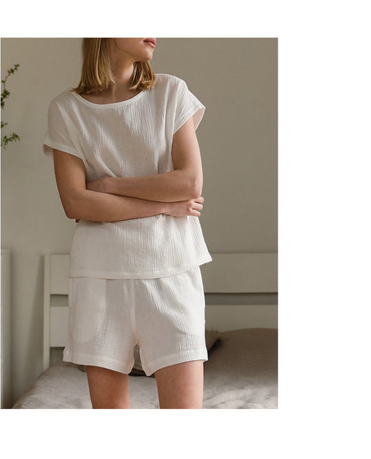 Cotton Homewear Suit Women Summer Simple Casual Solid Color Pajamas Two Piece Set Can Be Worn outside - Iyanka