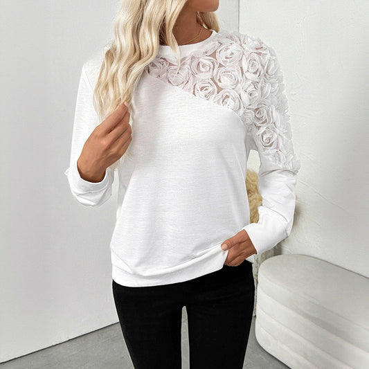 Graceful Personality Elegant Rose Three Dimensional Floral Decorative Long Sleeve Solid Color Hoodie Women - Iyanka